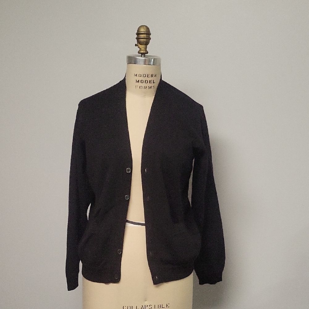 St. Croix Classic Black Button-Up Cardigan, Size S. 100% Merino Wool